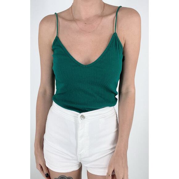 Women's Ribbed Strappy Green V-neckline Bodysuit Size Medium - Picture 1 of 4